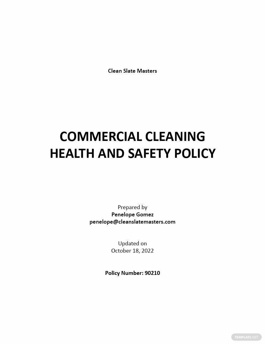 Free Commercial Cleaning Health and Safety Policy Template