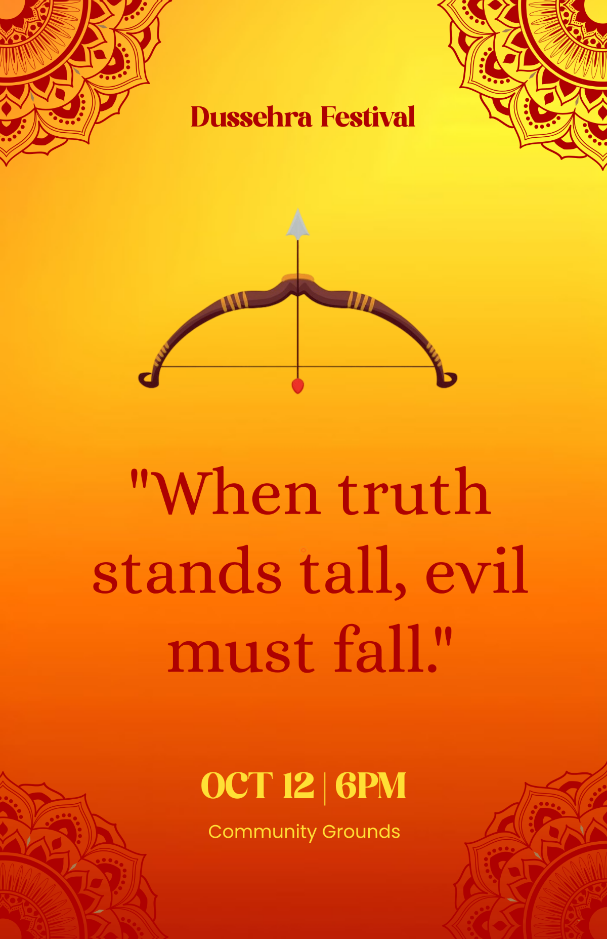 Free Simple Dussehra Quotes Poster Template to Edit Online