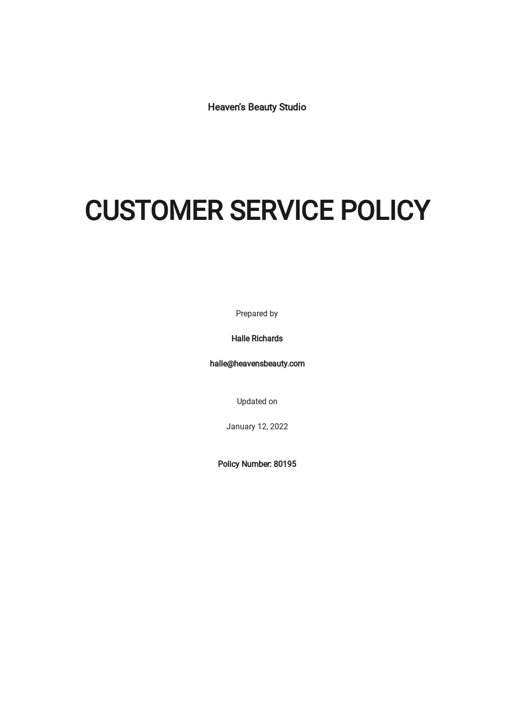 Customer Service Policy Template Free   Free Customer Service Policy Template 