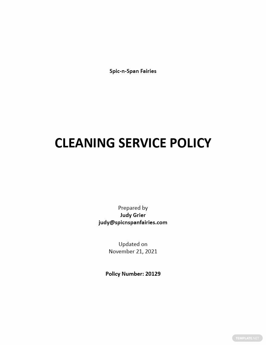 Sample Cleaning Service Policy Template