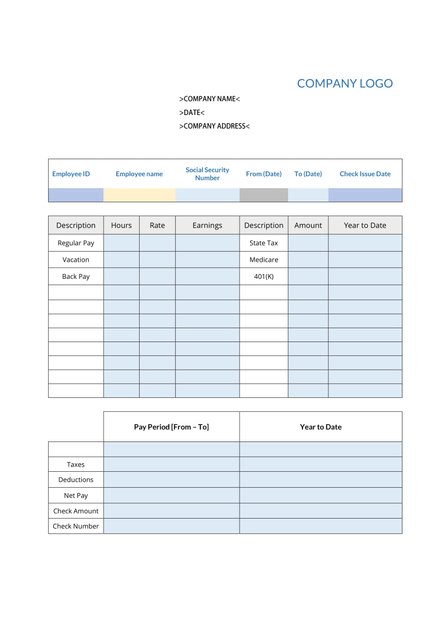 Basic Pay Stub Template: Download 239+ Sheets in Word, Excel, Pages ...