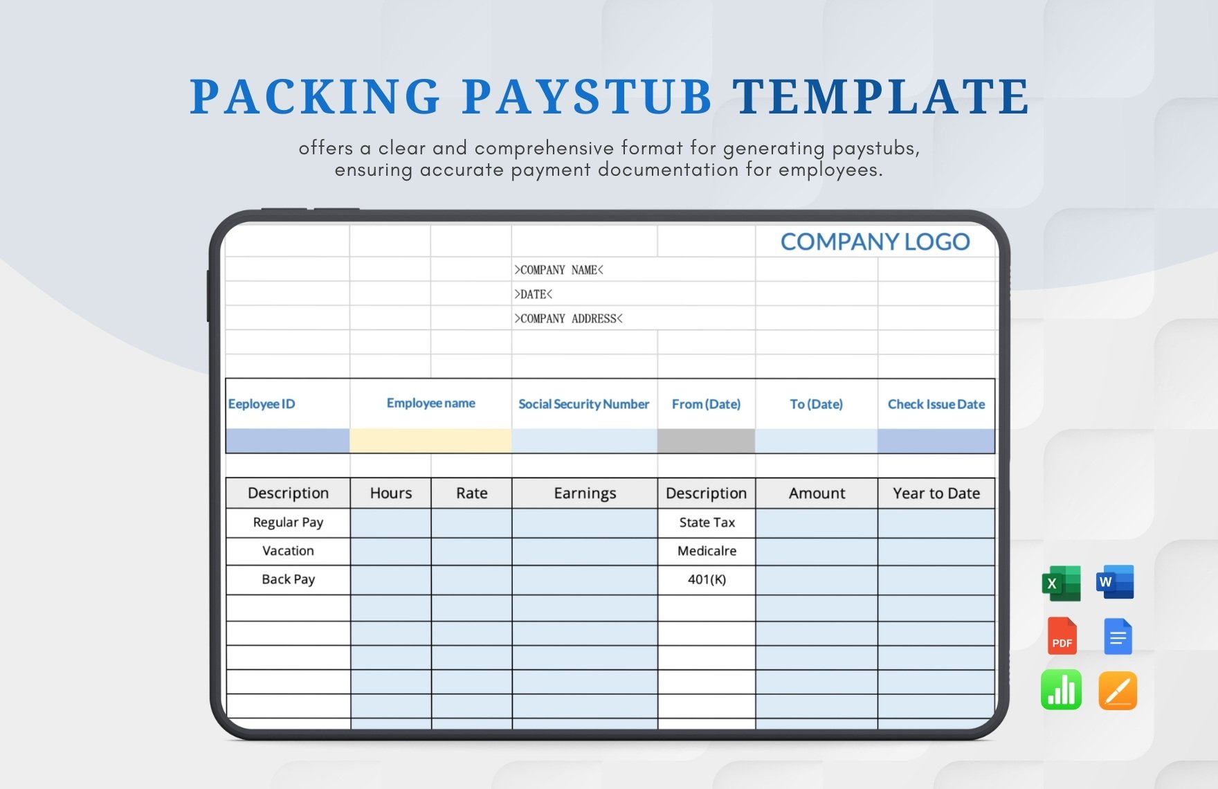 Free Packing Pay Stub Template in Word, Google Docs, Excel, PDF, Apple Pages, Apple Numbers