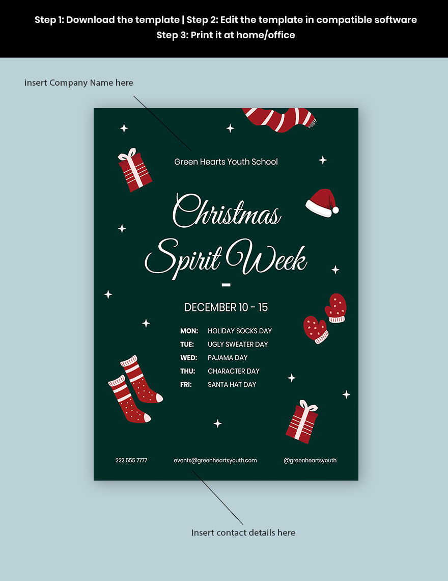 Christmas Spirit Week Flyer Template Download in Word, Google Docs