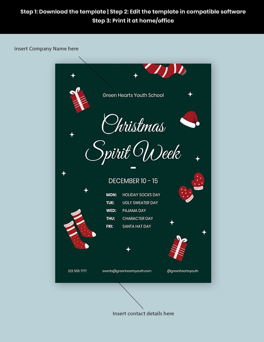 Christmas Spirit Week Flyer Template Google Docs Word Apple Pages Publisher Template