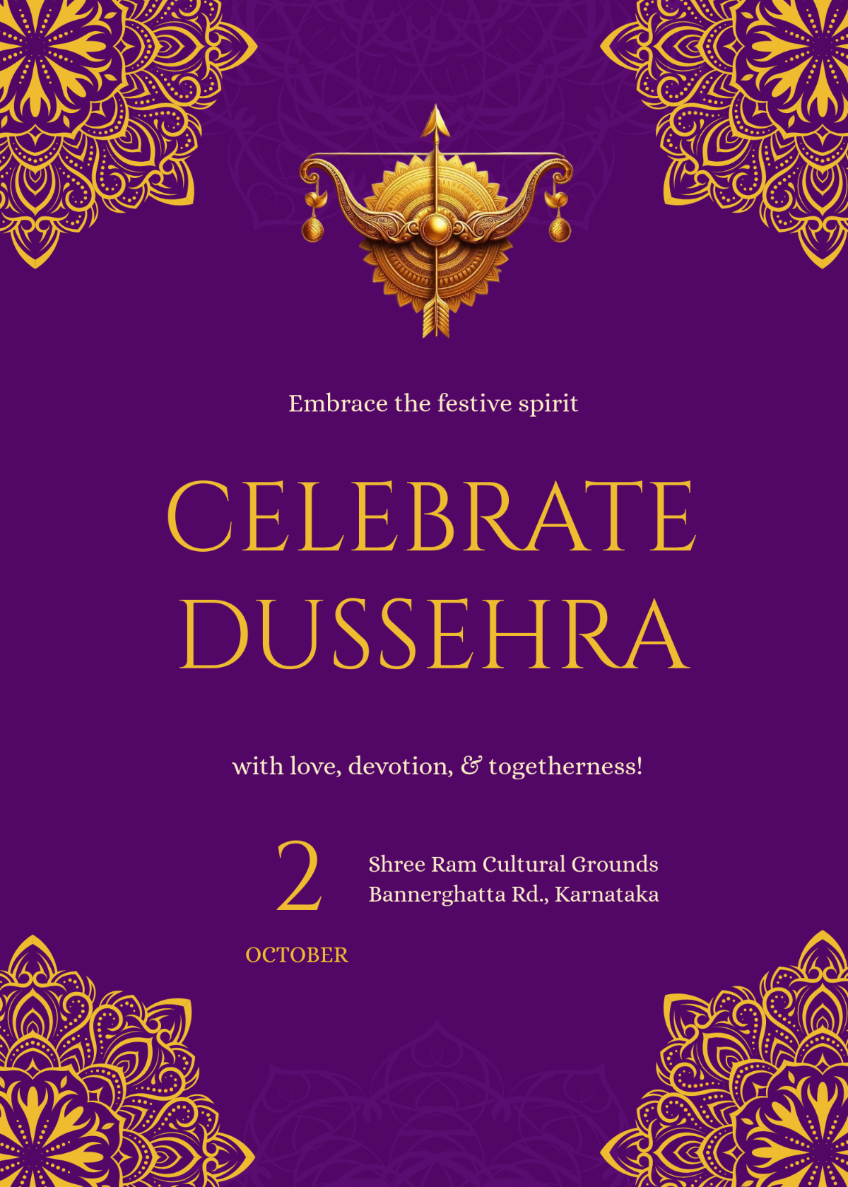 Free Purple Navrati Dussehra Invitation Template to Edit Online