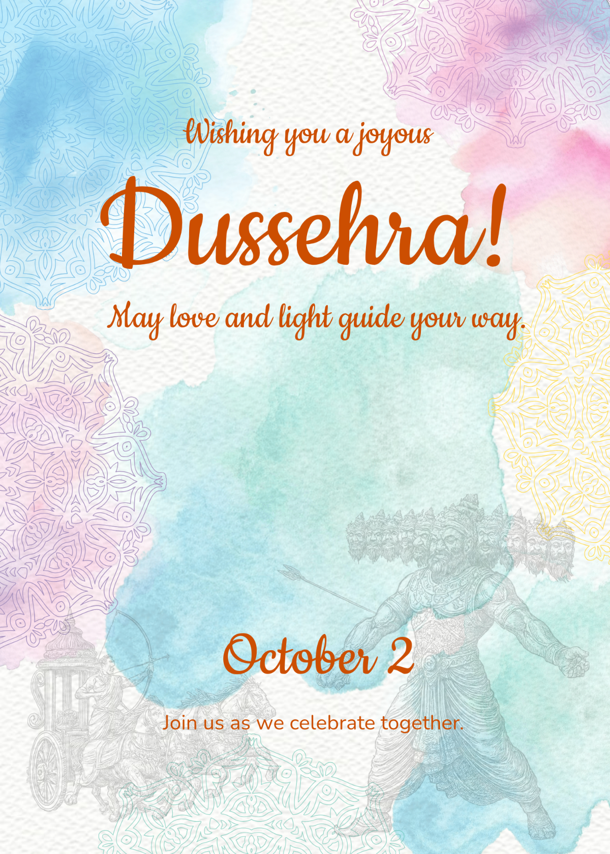 Free Colorful Dussehra Wishes Invitation Template to Edit Online