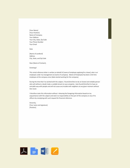 Free Commercial Landlord Reference Letter Template Word