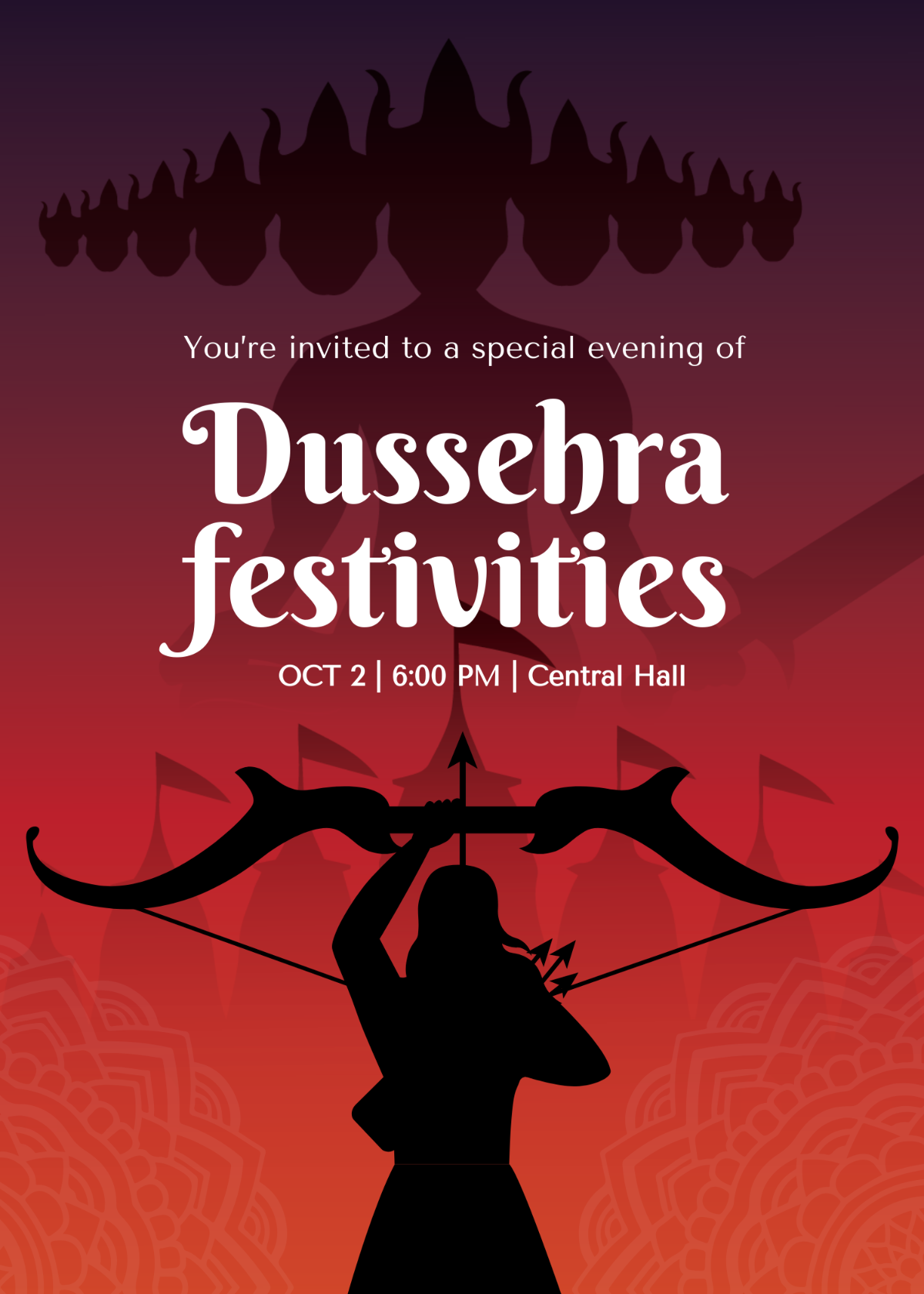 Free Dussehra Puja Invitation Template to Edit Online