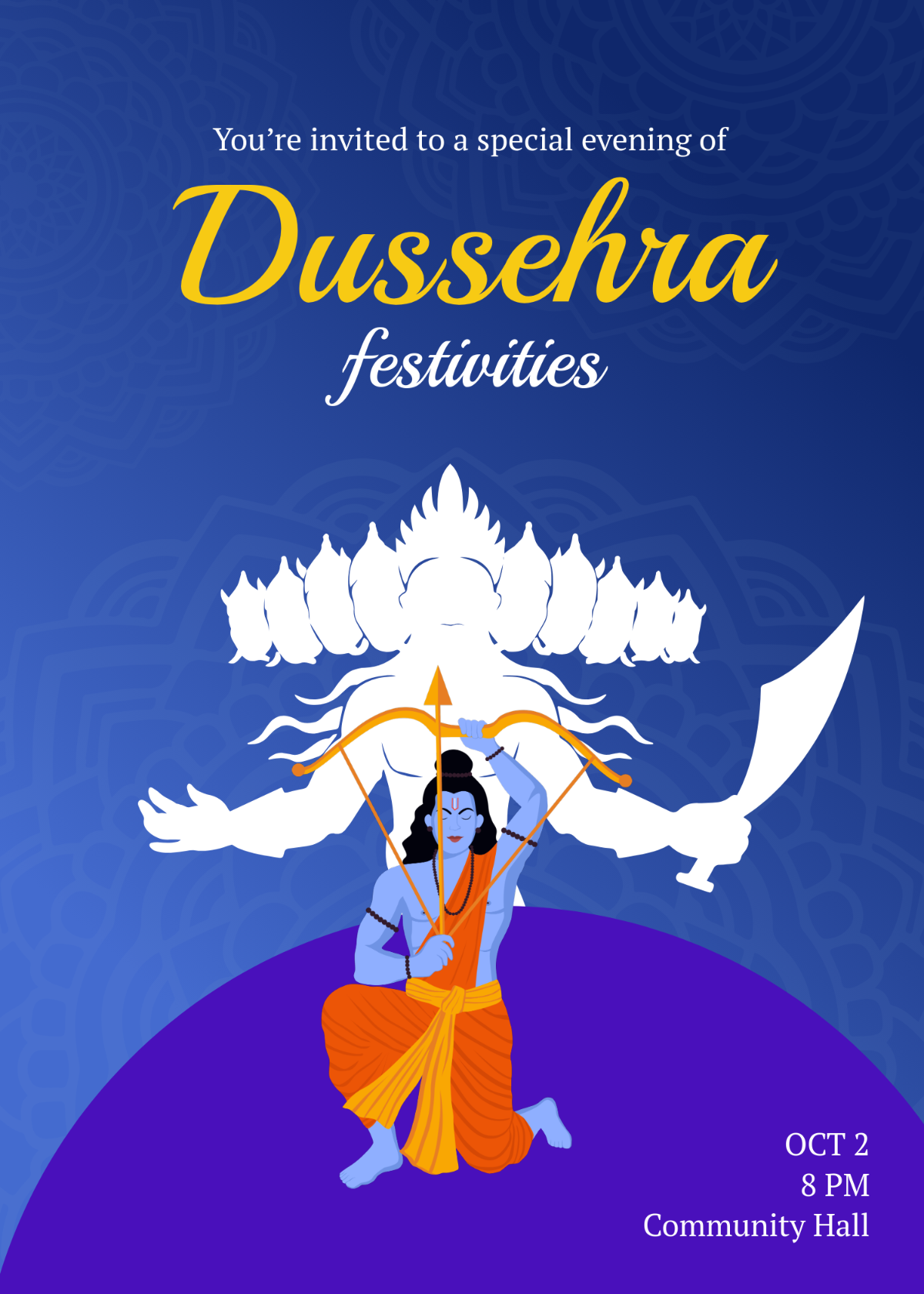 Free Dussehra Invitation Template to Edit Online