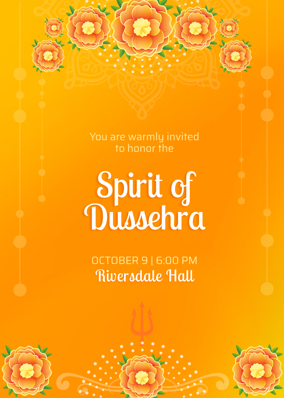 Free Floral Dussehra Invitation Template to Edit Online