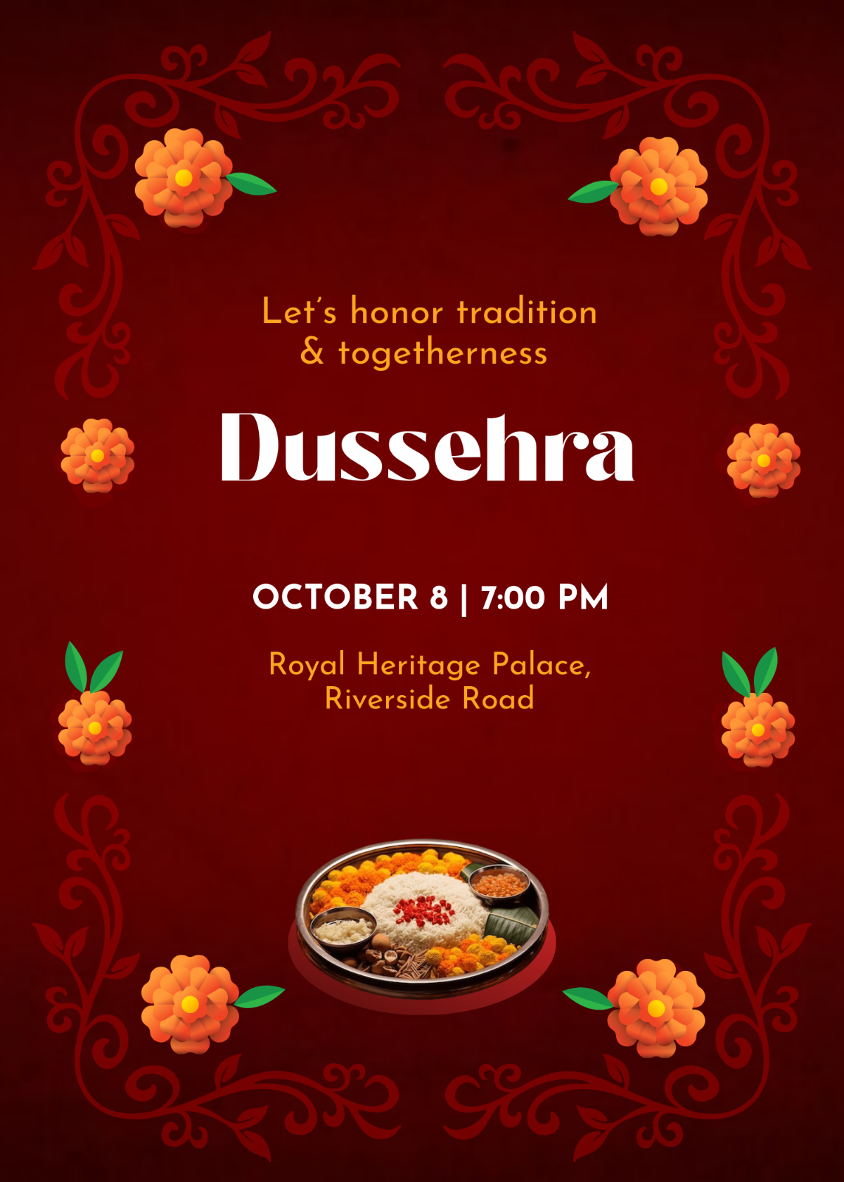 Free Dussehra Special Meal Invitation Template to Edit Online