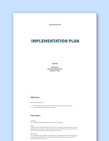 Free Basic Project Implementation Plan Template - Google Docs, Word ...