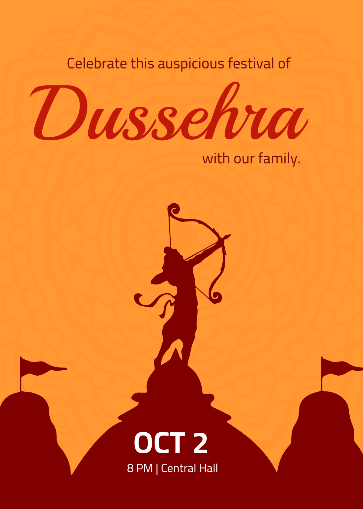 Free Silhouette Dussehra Invitation Template to Edit Online