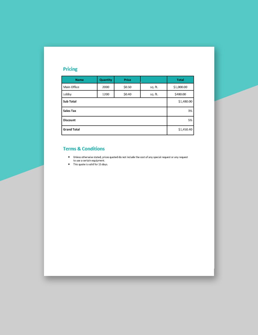 Quotation for Sweeping & Cleaning Services Template