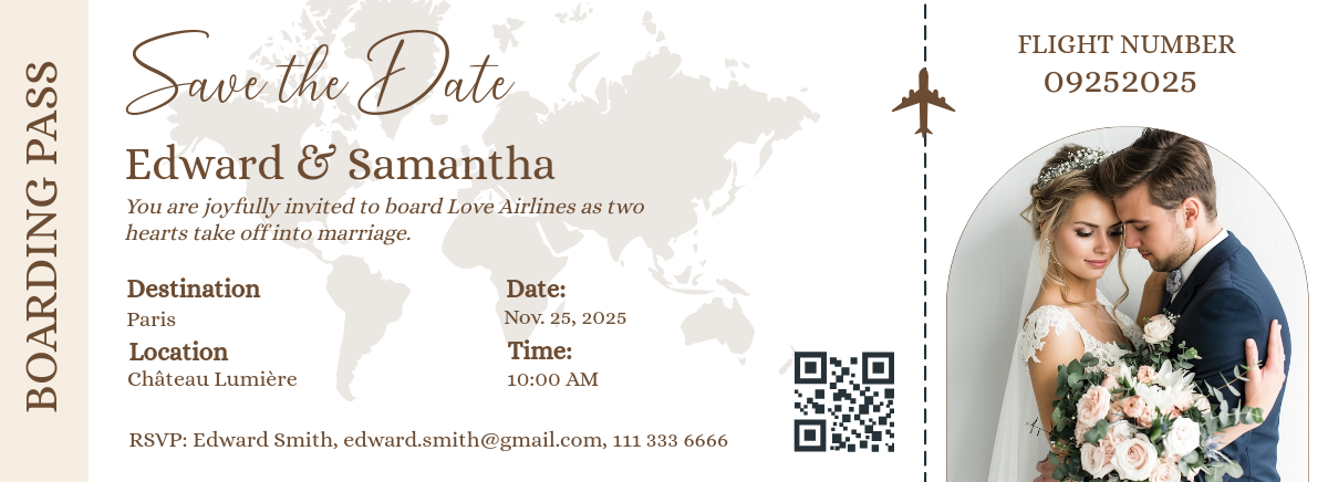Free Save The Date Boarding Pass Ticket Template to Edit Online