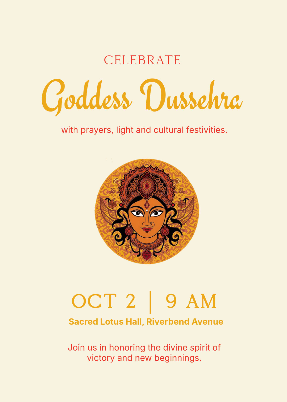 Free Goddess Dussehra Invitation Template to Edit Online