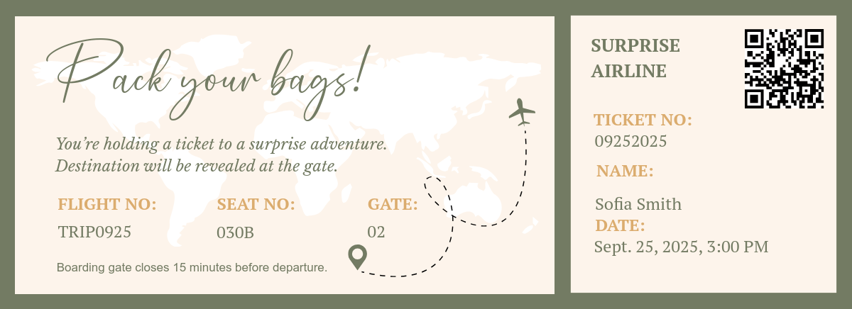 Free Surprise Trip Boarding Pass Invitation Template to Edit Online