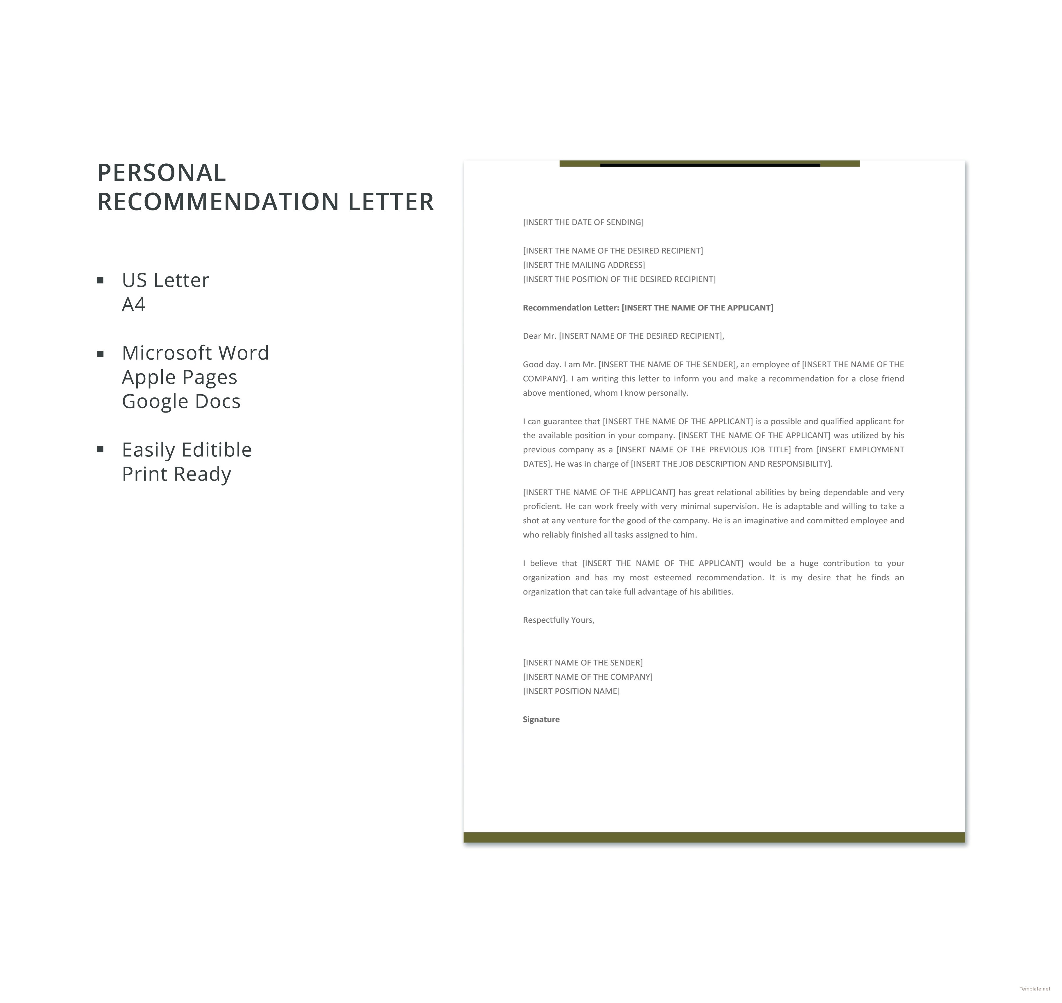 Free Personal Letter Template in Microsoft Word, Apple