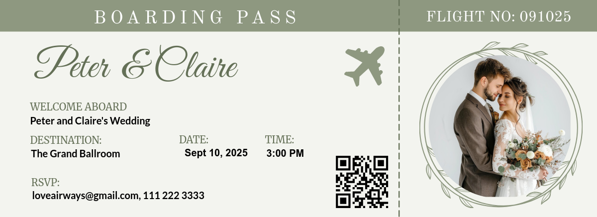 Free Flight Boarding Pass Wedding Invitation Template to Edit Online