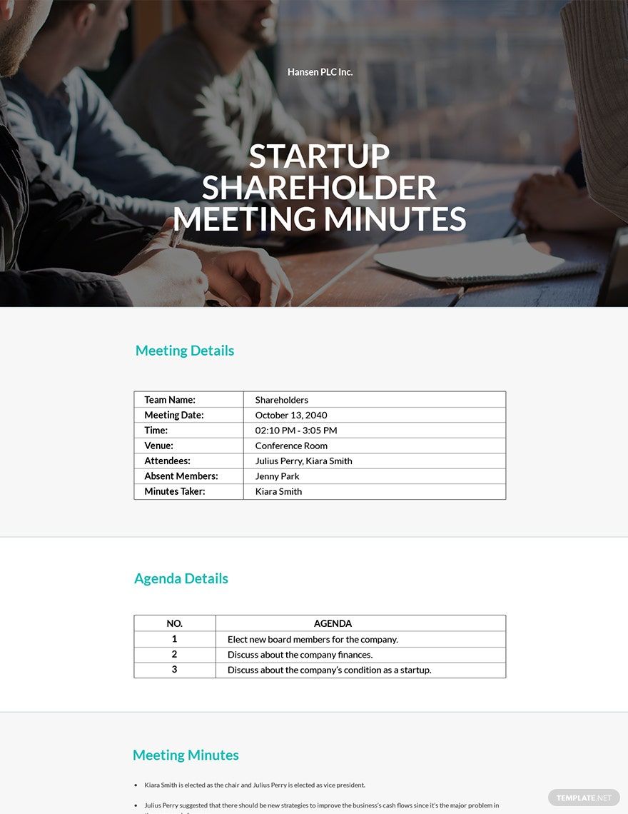 Startup Shareholder Meeting Minutes Template
