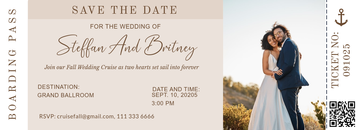Free Cruise Fall Wedding Boarding Pass Invitation Template to Edit Online