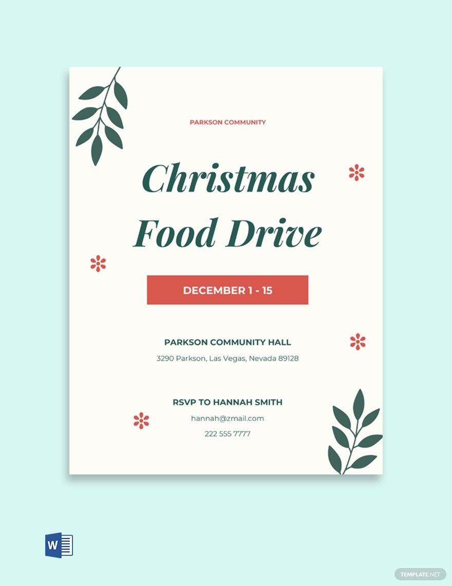 Free christmas food drive flyer template