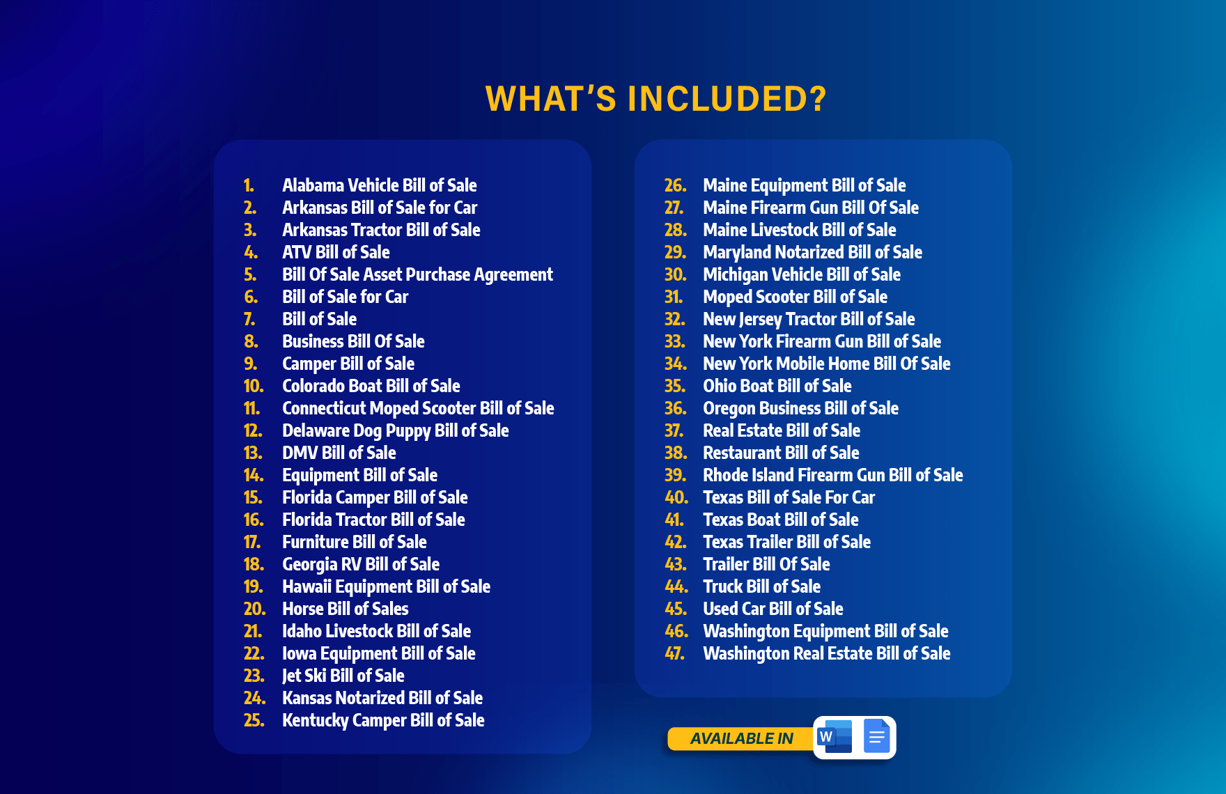 45+ Printable Bill of Sale Template Bundle