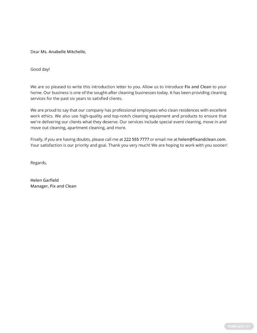 Cleaning Company Introduction Letter Template