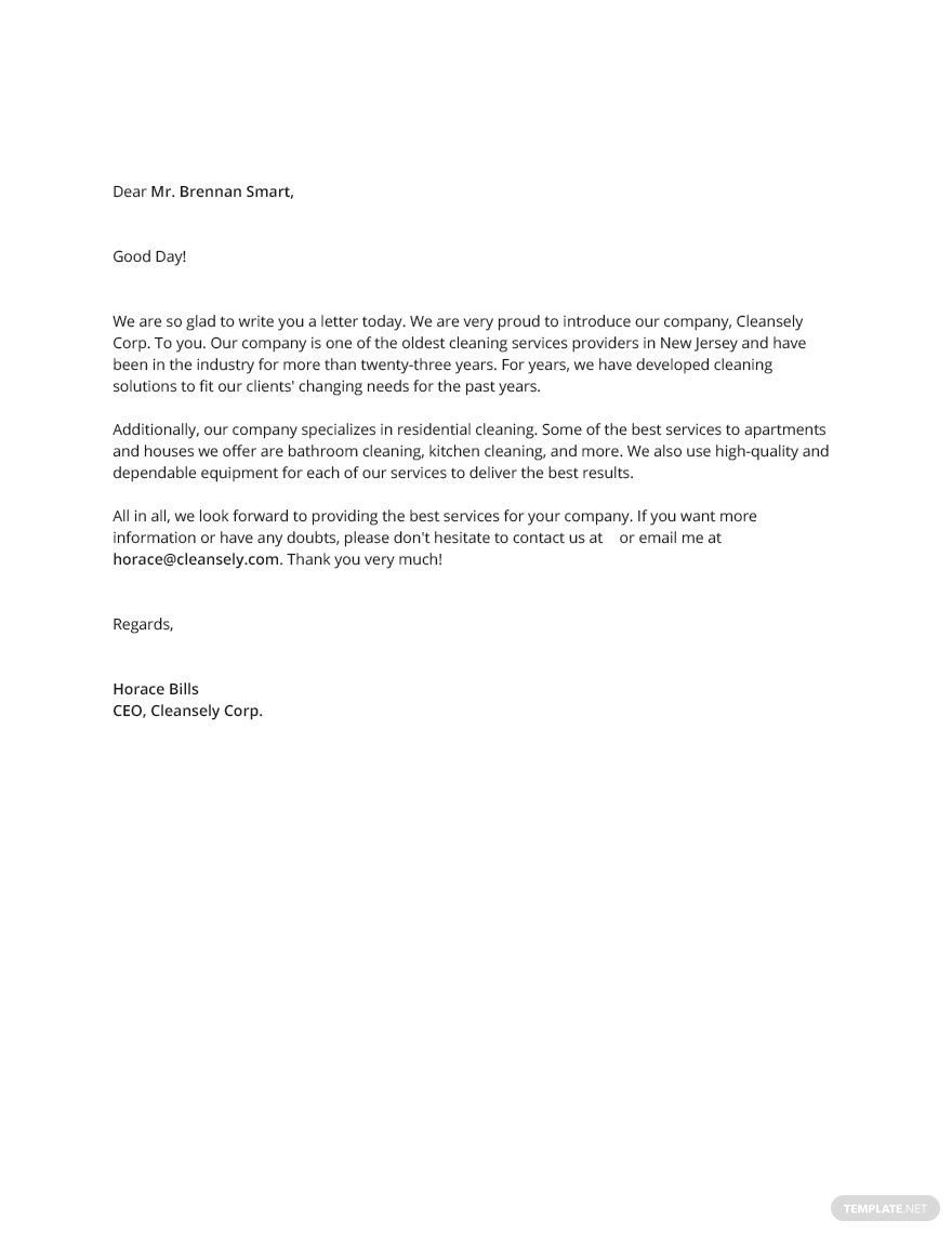 Free Introduction Letter Offering Cleaning Services Template