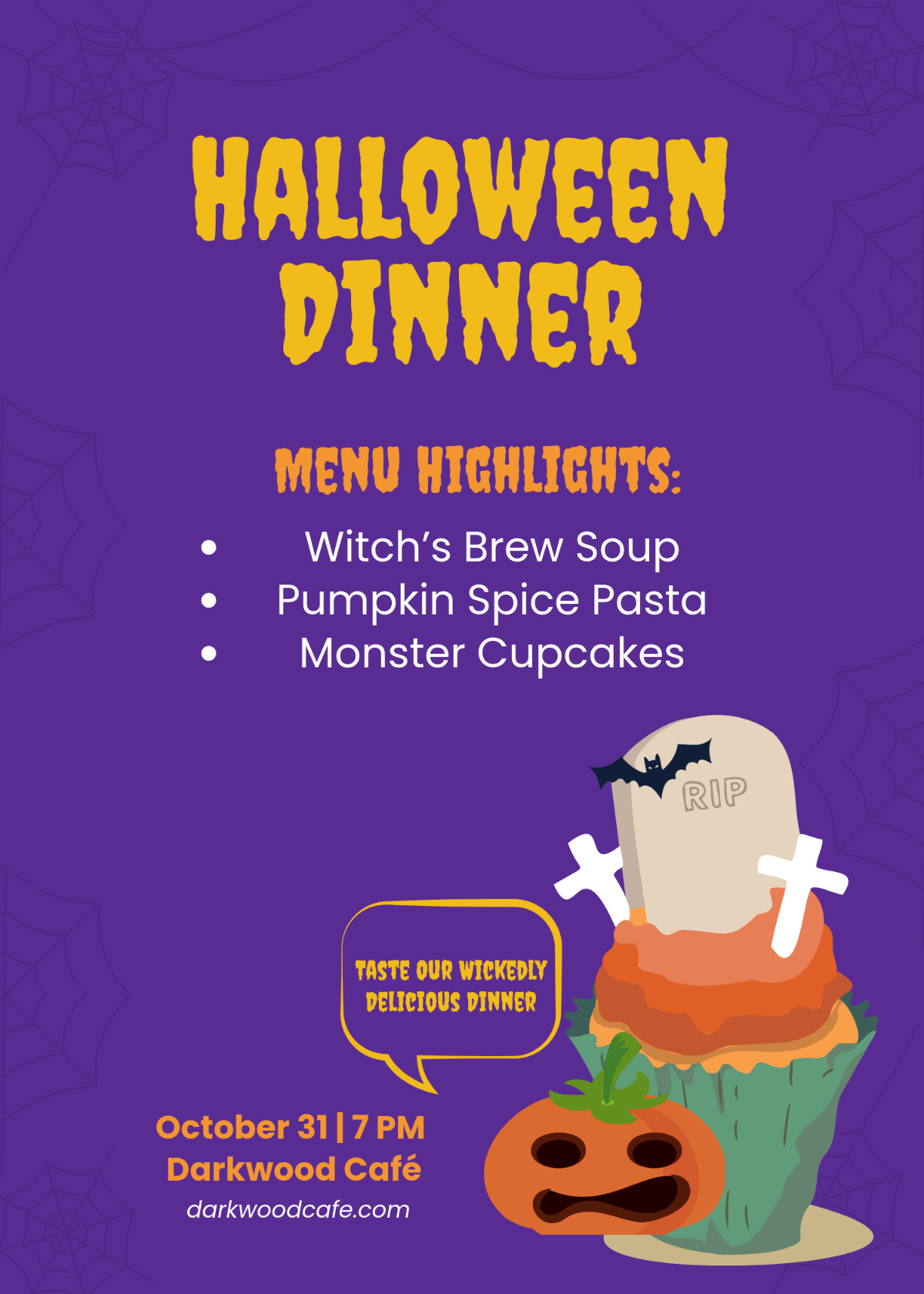 Free Halloween Menu Invitation Template to Edit Online