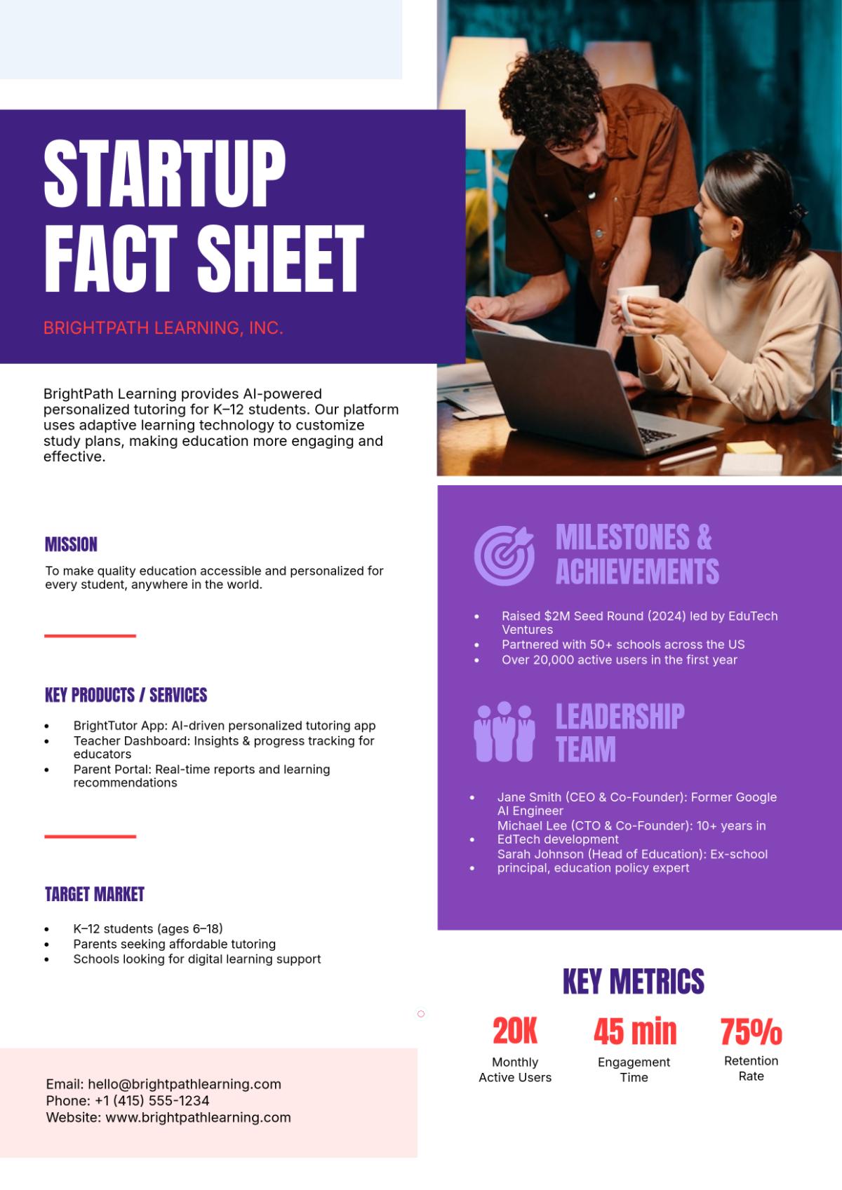 Free Startup Fact Sheet Template to Edit Online