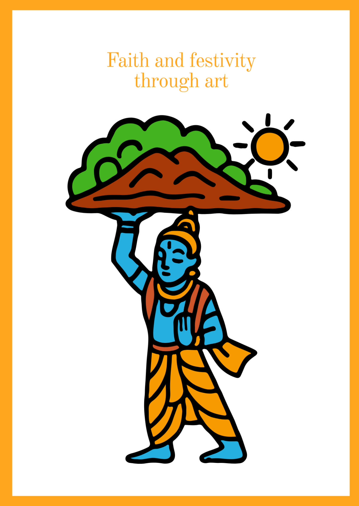 Colorful Govardhan Puja Drawing Template