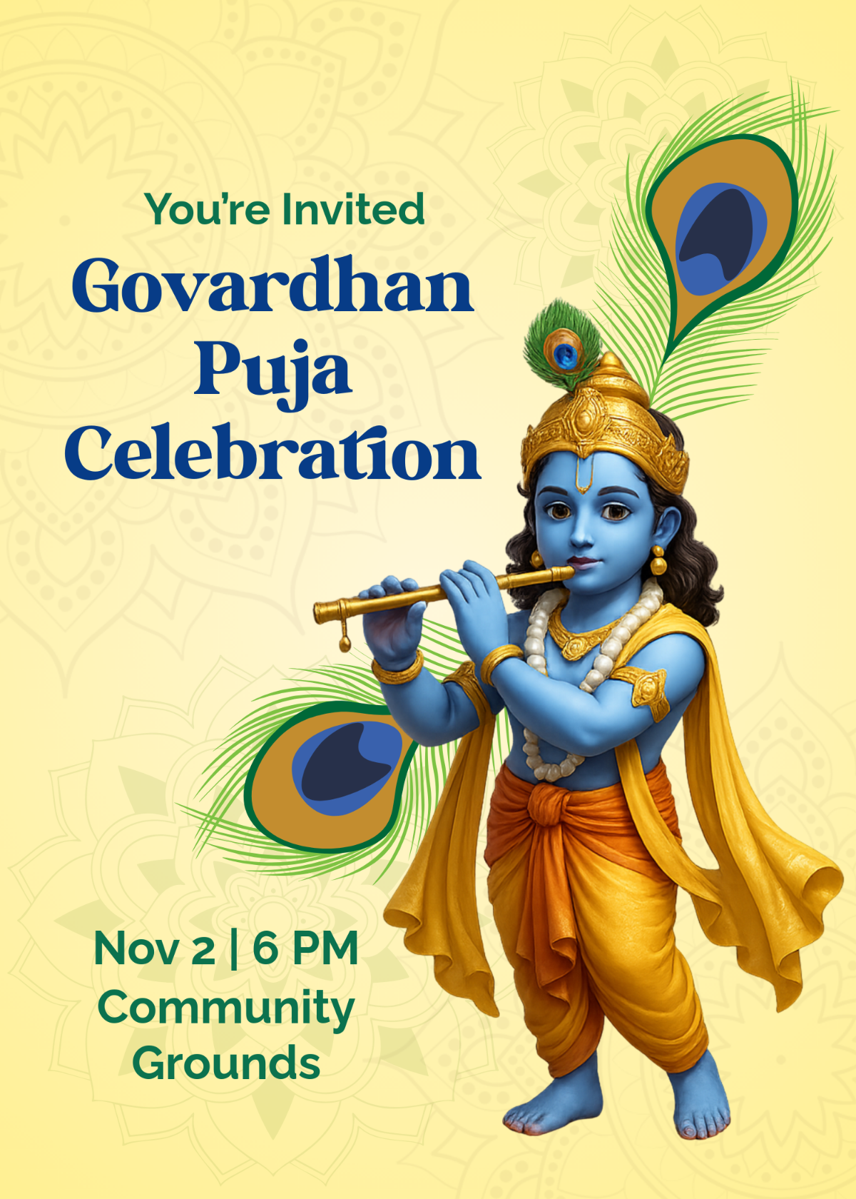 Free Govardhan Puja Invitation Template to Edit Online