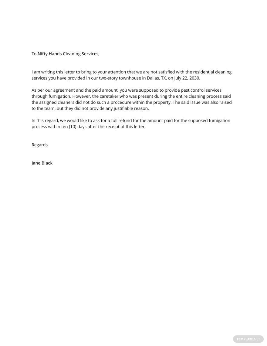 Free Complaint Letter for Cleaning Service Template