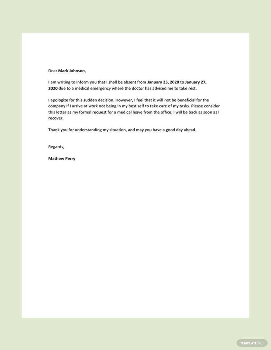 Medical Leave Letter for Office Template