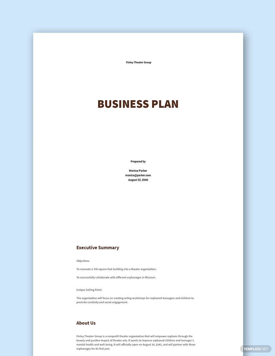 free business plan template for nonprofit organization