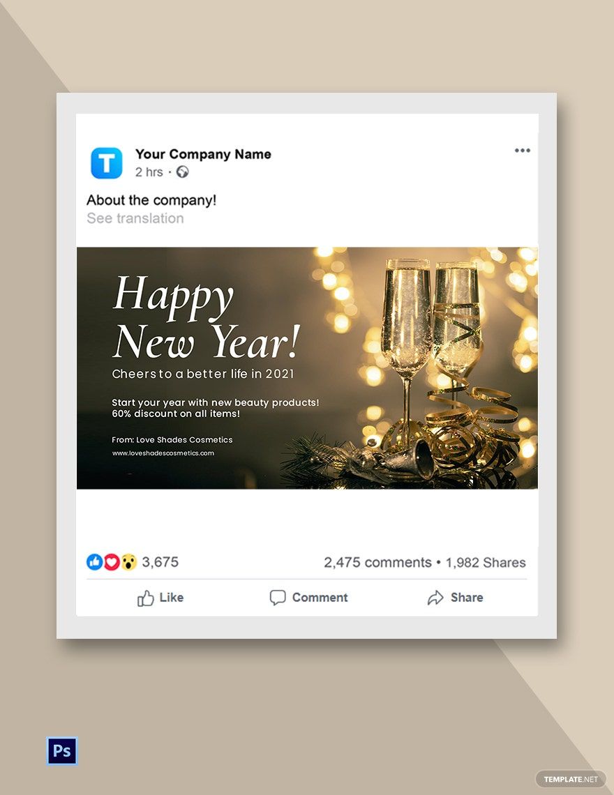 Free Happy New Year Facebook Post Template