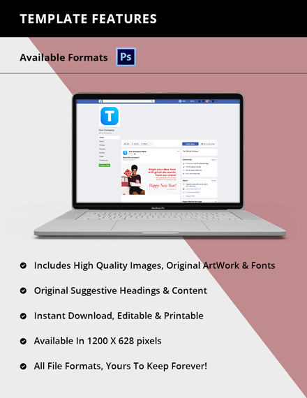 Free Simple New Year Facebook Post Template to Edit Online