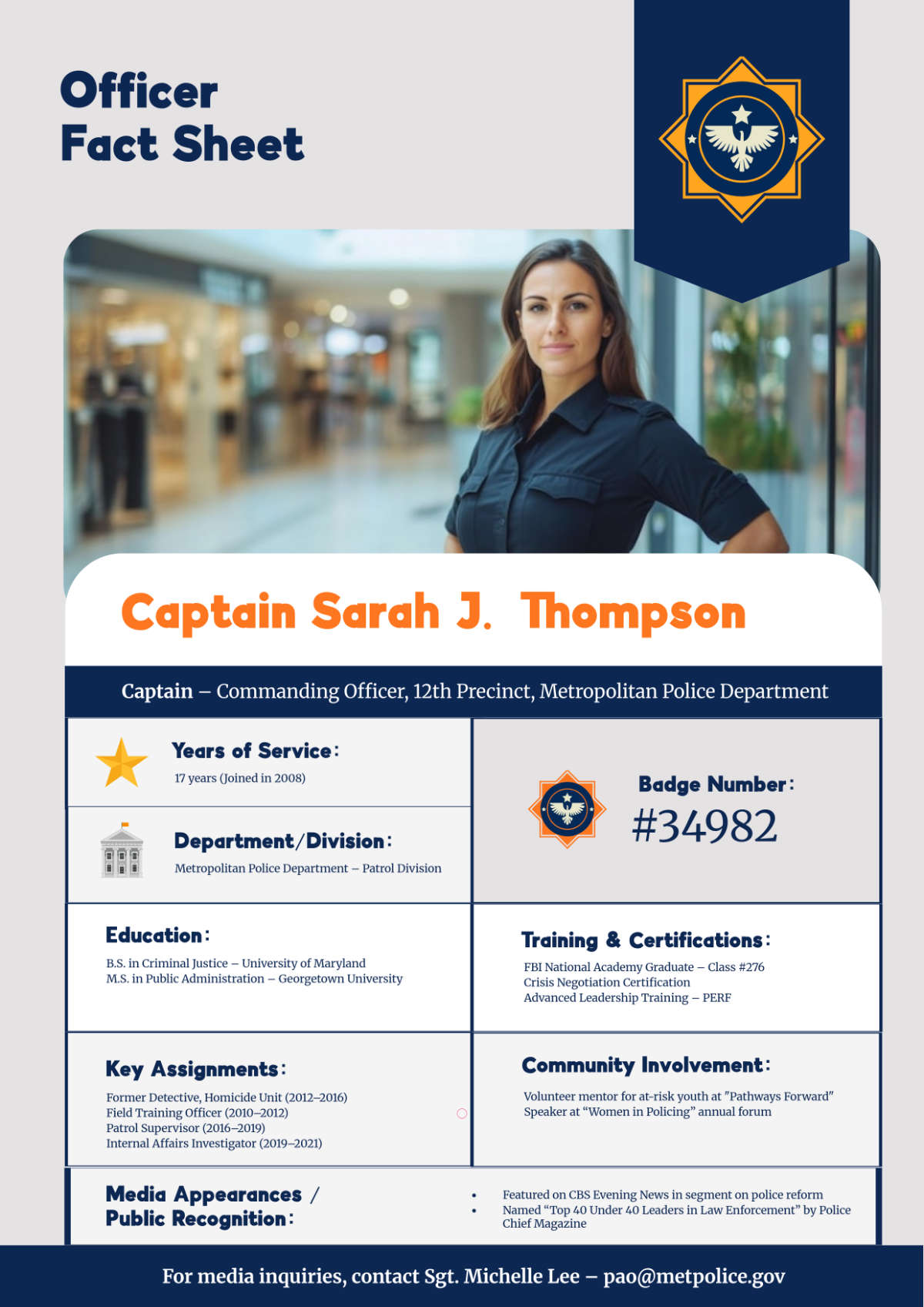 Free Officer Fact Sheet Template to Edit Online