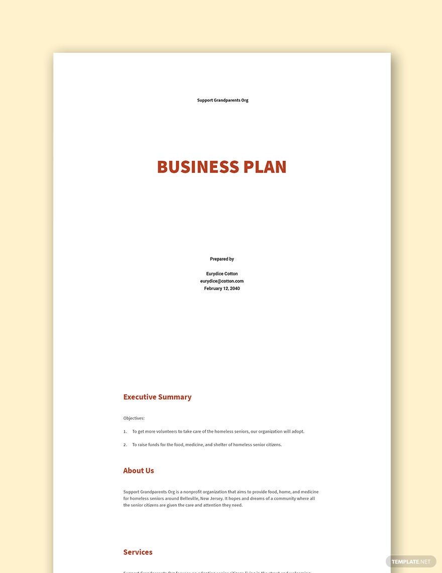 Sample Nonprofit Business Plan Template
