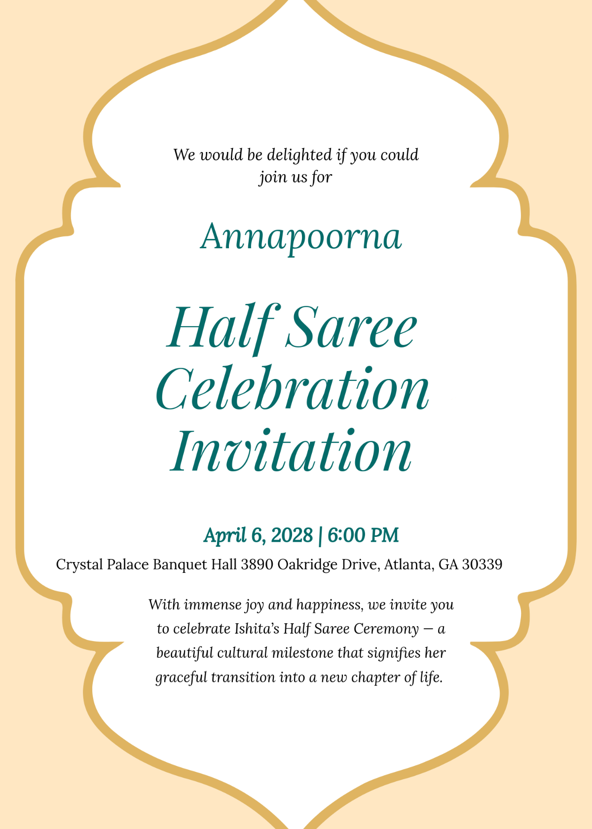 Free Half Saree Ceremony Invitation Template to Edit Online