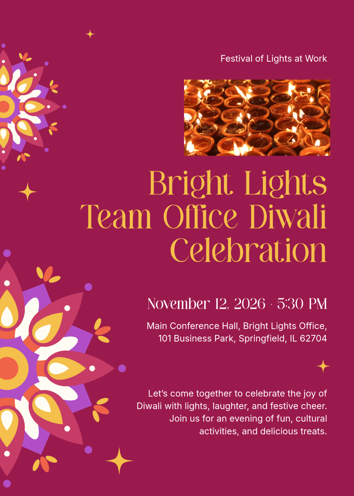 Free Office Diwali Invitation Template to Edit Online