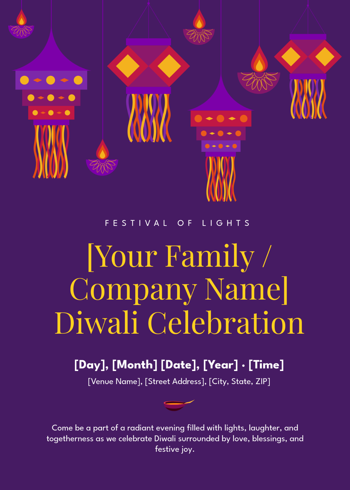 Free Editable Diwali Invitation Template to Edit Online