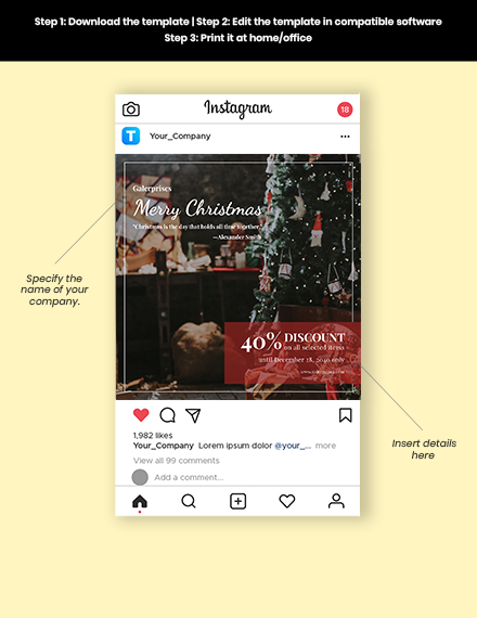 Free Merry Christmas Instagram Post Template to Edit Online