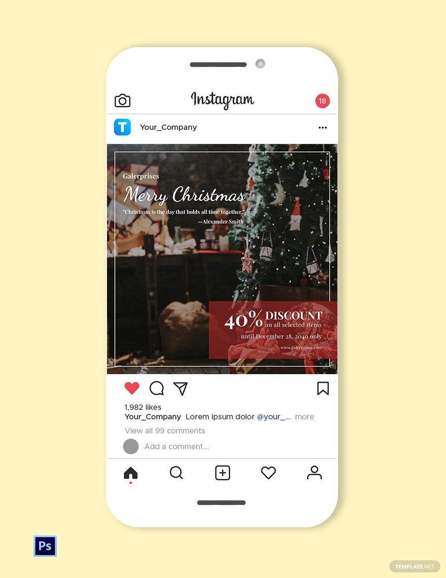 Free Merry Christmas Instagram Post Template in PSD