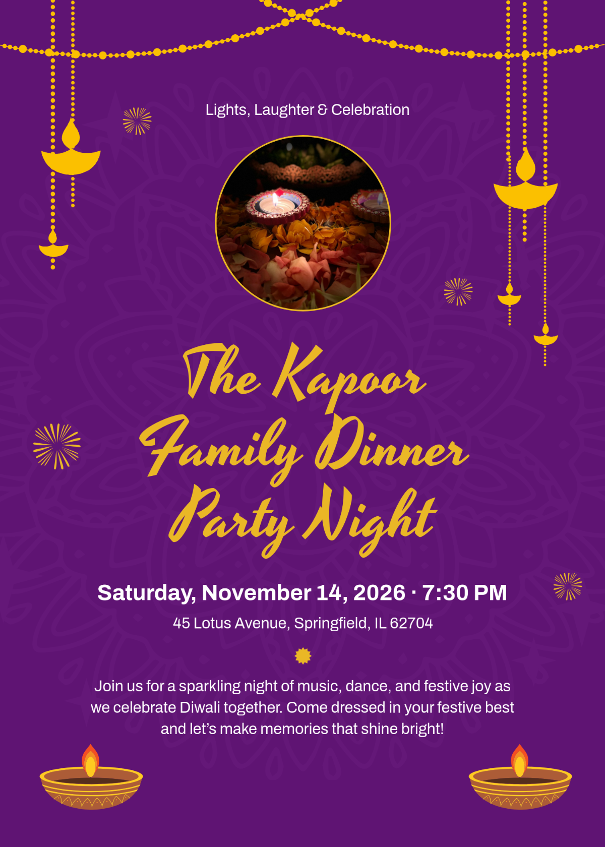Free Party Diwali Invitation Template to Edit Online