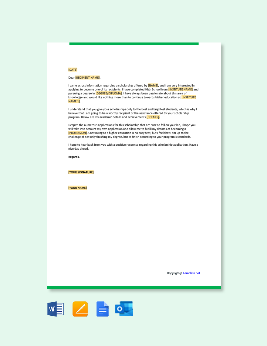 Scholarship Application Letter Templates - Documents, Design, Free ...