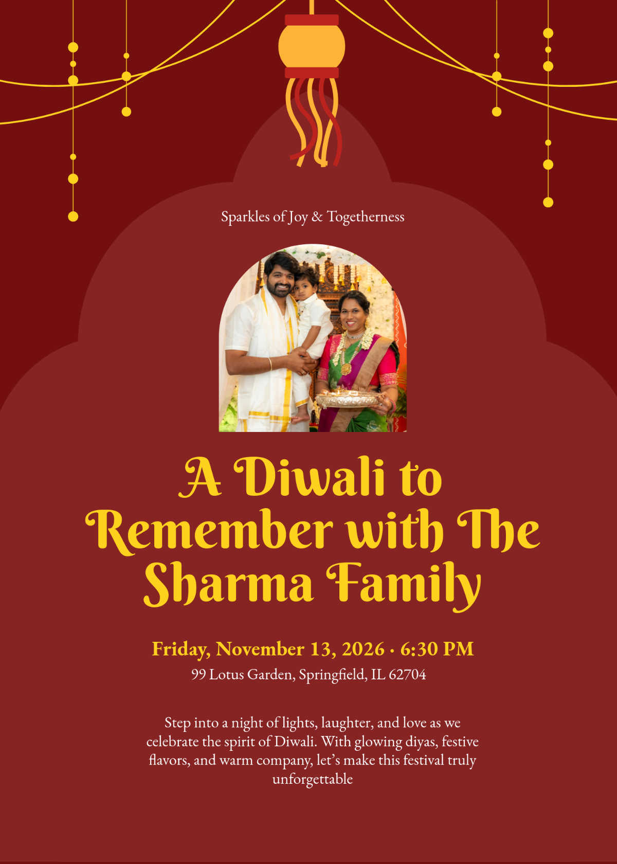 Free Unique Diwali Invitation Template to Edit Online