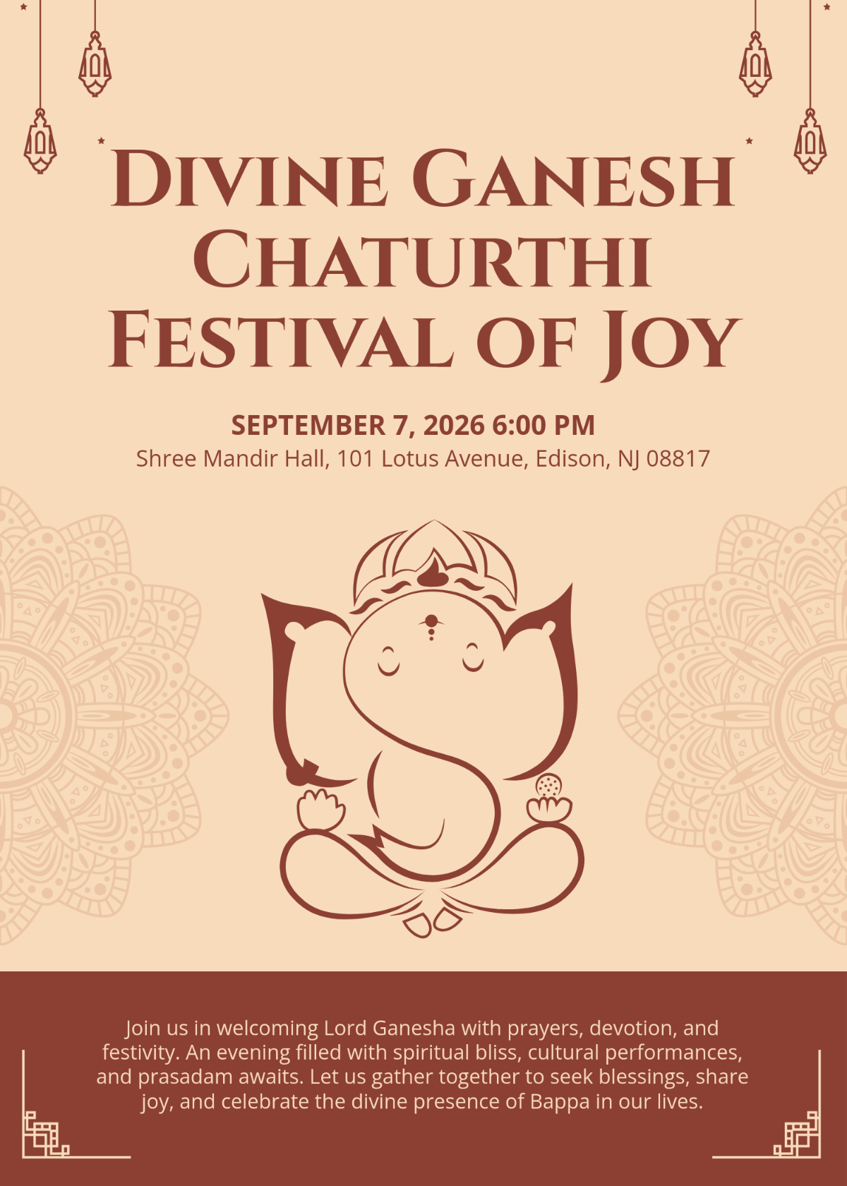 Free Editable Ganesh Chaturthi Invitation Template to Edit Online