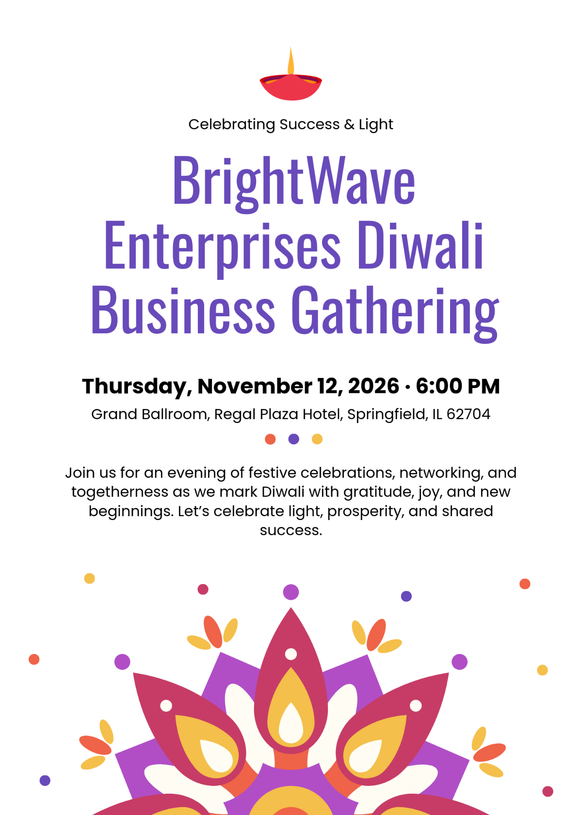 Free Business Diwali Invitation Template to Edit Online